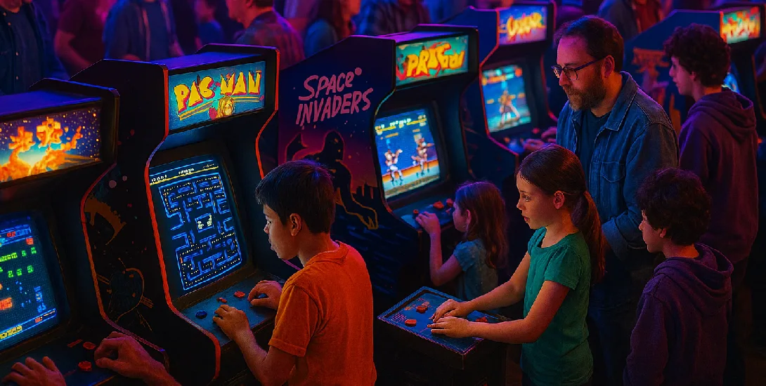 Dzieci grające na popularnych automatach.
